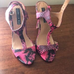 Pink Leather snakeskin t-strap sandals